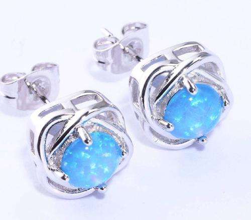 BLUE FIRE OPAL SILVER STUD EARRINGS