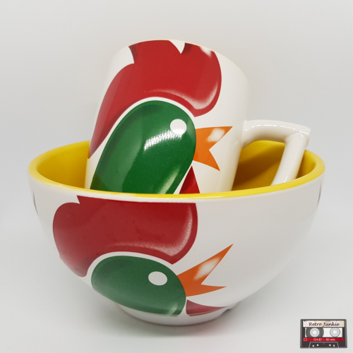 1998 Kellogg`s Sunshine Breakfast Collection Ceramic Cereal Bowl and Mug Set (Duo) - Cockerel Design