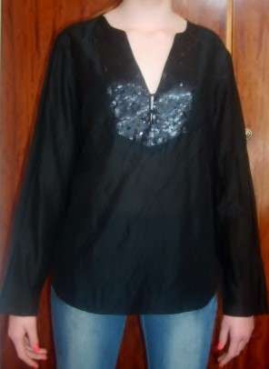 Studio W Black Long Sleeve Top with Sequence Detail on front. Size 14
