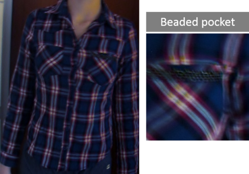 CHECK SHIRT,  BEAD DETAIL ON POCKET.   SIZE 6. AS NEW