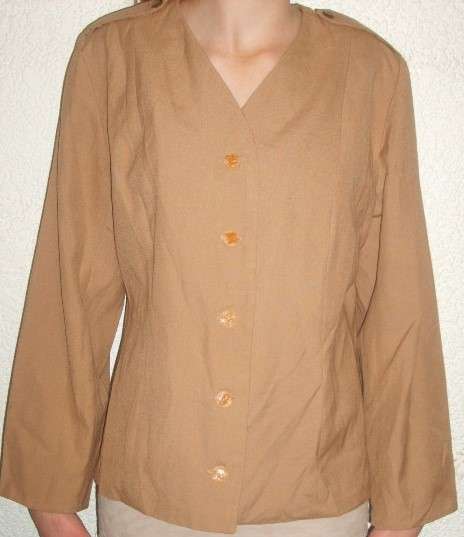 KHAKI-PEACH JACKET, NO COLLAR. SIZE 16