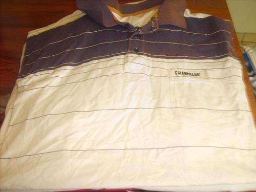 WHITE & BROWN STRIPED S/S  GOLF SHIRT. CATERPILLAR. SIZE 3XLARGE. CONDITION VERY GOOD