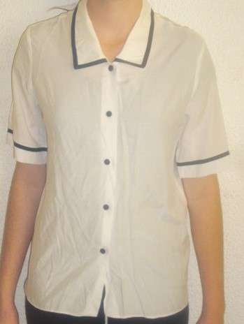 CUTE OFF WHITE SHIRT WITH BLUE BINDING AROUND COLLAR SHIRT . SIZE 12 WOOLWORTHS. CONDITION VERY GOOD