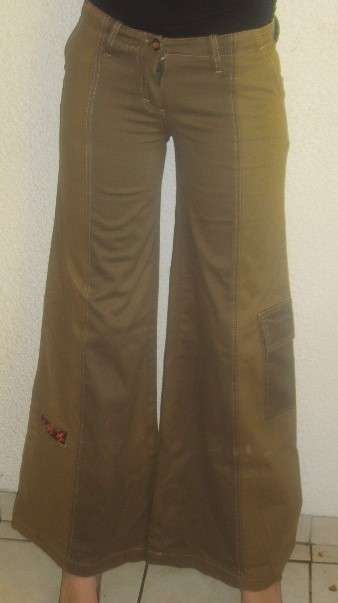 KHAKI BELL BOTTOMS. YUPI DU. SIZE 8. AS NEW