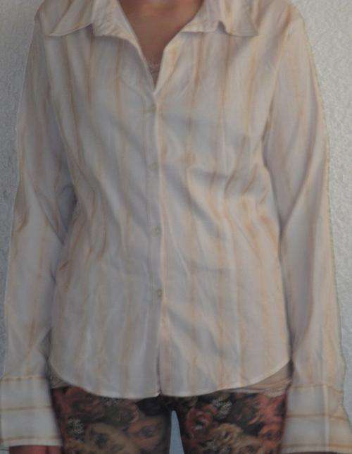 SHADES OF CREAM STRIPED LONG SLEEVE SHIRT. SIZE XXL. AS NEW