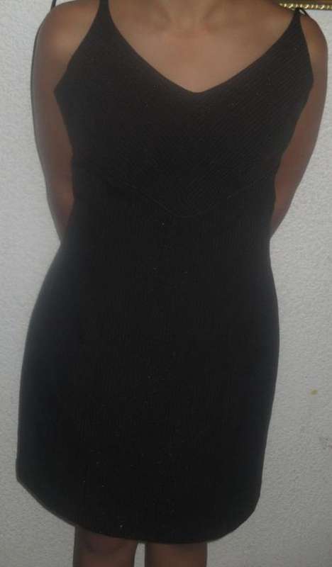 PIN STRIPE DRESS, WITH SILVER SPECKLE. WWW. SIZE 6. AS NEW