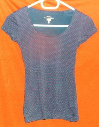 BLUE WITH RED DOTS T. KELSO. SIZE SMALL. CONDITION:  GOOD