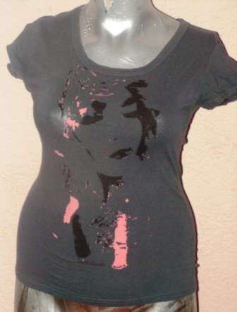 FUNKY PRINTED CHARCOAL WITH KNOT DETAIL AT BACK. LARGE. AS NEW