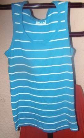 BLUE & WHITED RIBBED VEST. REAL CLOTHING. SIZE 16. CONDITION: VERY GOOD