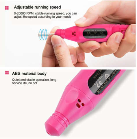 Rotary Variable Speed Detail Carver Pen Shape Nail Art Drill -PINK