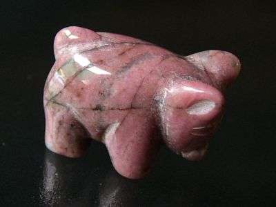 ' Good Luck ' Rhodonite Pig