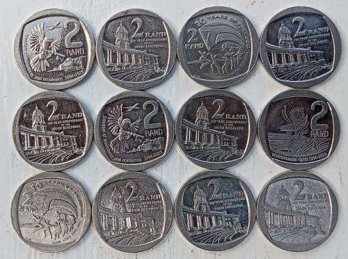 12  AU Commemorative 2 Rands 3rd decimal from 2004 to 2019