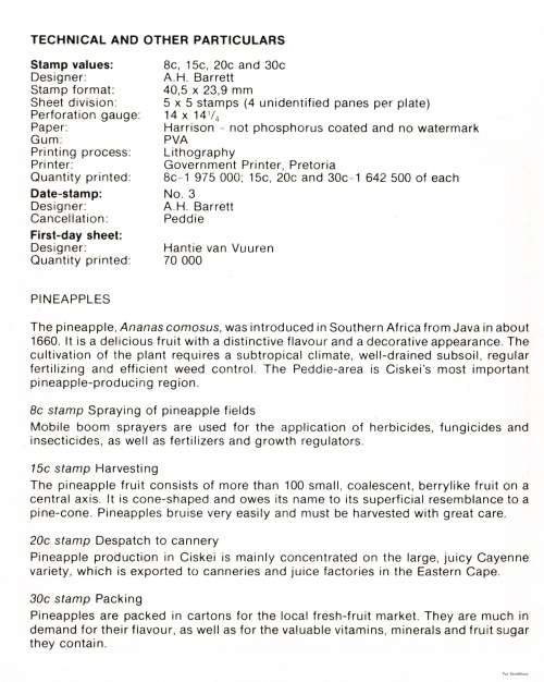 CIS 1982-08-20 Pineapple Industry Collectors Sheet 1.3.3 (40 000) [SACC R7]