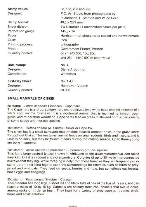 CIS 1982-10-29 Small Mammals Collectors Sheet 1.4.4 (60 000) [SACC R7]