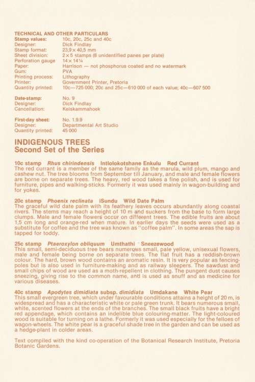 CIS 1984-01-06 Indigenous Trees (2nd Series) Collectors Sheet 1.9.9 (45 000) [SACC R7]