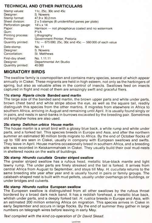 CIS 1984-08-17 Migratory Birds Collectors Sheet 1.11.11 (45 000) [SACC R7]
