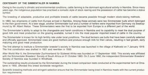 NAM 1993-04-16 Simmentaler Cattle FDC 1.14 (35 000) [SACC R7]