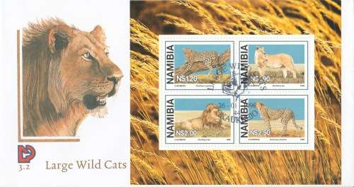 NAM 1998-01-26 Large Wild Cats Min Sheet FDC 3.2 (10 000) [SACC R90]