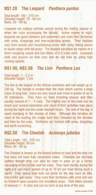 NAM 1998-01-26 Large Wild Cats Min Sheet FDC 3.2 (10 000) [SACC R90]