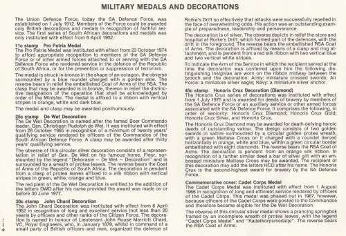 RSA 1984-11-09 Min Sheet - Military Decorations FDC S12 (90 000) [SACC R7]