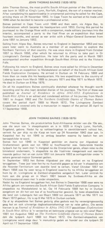 RSA 1975-06-18 Death Centenary of Thomas Baines (Artist) FDC 2.6 (60 000) [SACC R15]