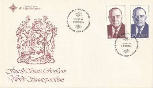 RSA 1978-10-10 Inaug. of the 4th State President Dr BJ Voster FDC 3.10 Special (130 000) [SACC R2]