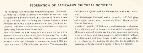 RSA 1979-12-18 Federation of Afrikaans Cultural Societies (FAK) FDC 3.20 (130 000) [SACC R1]