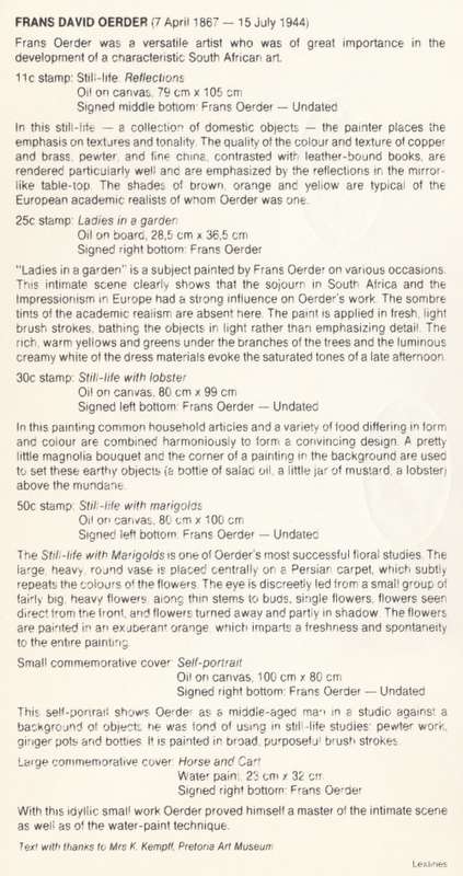 RSA 1985-02-22 Paintings by Frans David Oerder FDC 4.11 [SACC R4]