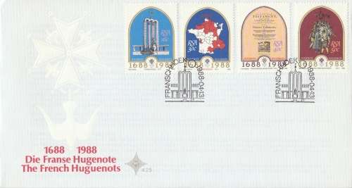 RSA 1988-04-13 300th Ann. of Arrival 1st French Huguenots at the Cape FDC 4.25 (82 000) [SACC R7]