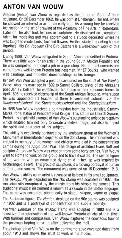RSA 1992-10-08 130th Birth Anniversary of Anton van Wouw FDC 5.21 [SACC R13]