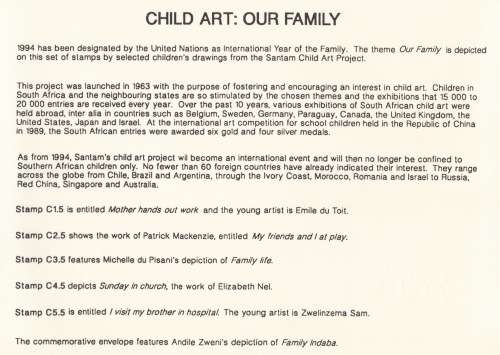 RSA 1994-07-01 Child Art `Our Family` FDC 6.5 [SACC R17]
