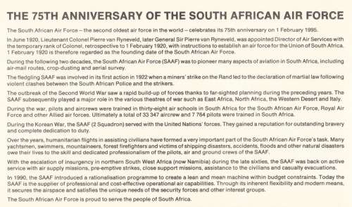 RSA 1995-02-01 75th Anniversary of first Trans-African flight & 75 years of SAAF FDC 6.9 [SACC R14]