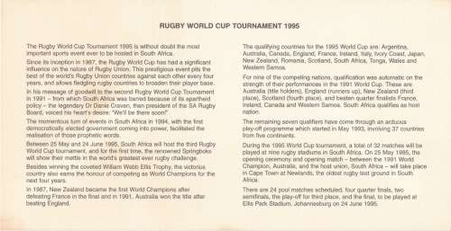 RSA 1995-05-25 Rugby World Cup Tournament 1995 FDC 6.14a [SACC R12]