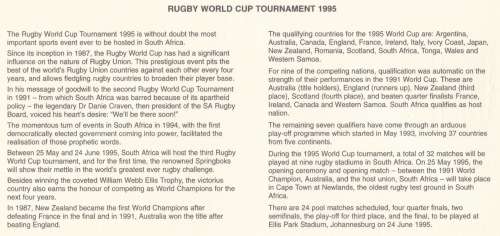 RSA 1995-05-25 Rugby World Cup Tournament 1995 FDC 6.14b [SACC R9]
