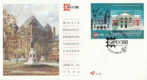 RSA 1996-06-08 to 16 (CAPEX `96) World Philatelic Exhibition Toronto, Canada FDC 6.35 [SACC R20]