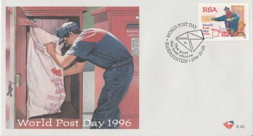 RSA 1996-10-09 World Post Day FDC 6.45 (20 000) [SACC R10]