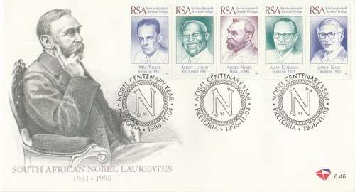 RSA 1996-11-04 South African Nobel Laureates Miniature Sheet FDC 6.46 (15 000) [SACC R100]