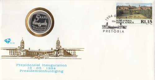RSA 1994-05-10 Presidential Inauguration R5 Coin Cover FDC 6.3c [SACC R600]