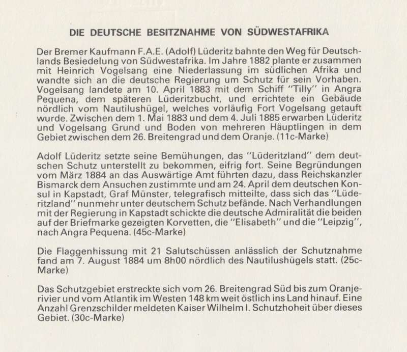 SWA 1984-08-07 Centenary of German Colonisation (1884) FDC 46 (140 000) - [SACC R7]