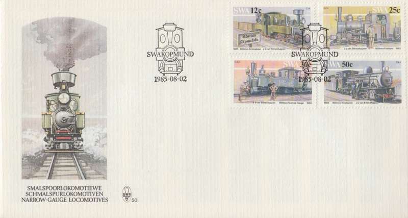 SWA 1985-08-02 Narrow-gauge Railway Locomotives FDC 50 (110 000) [SACC R7]