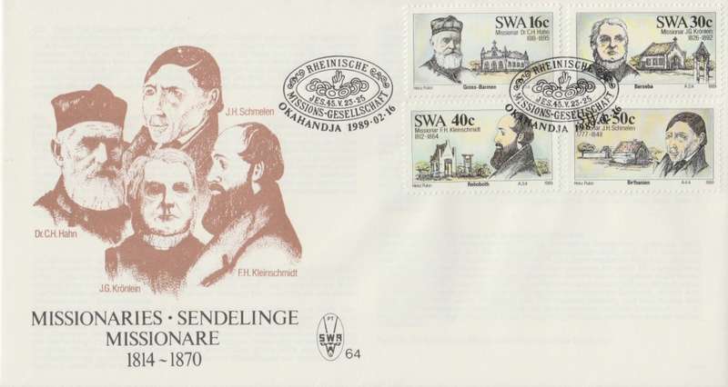 SWA 1989-02-16 German Missionaries 1814-1870 FDC 64 [SACC R7]