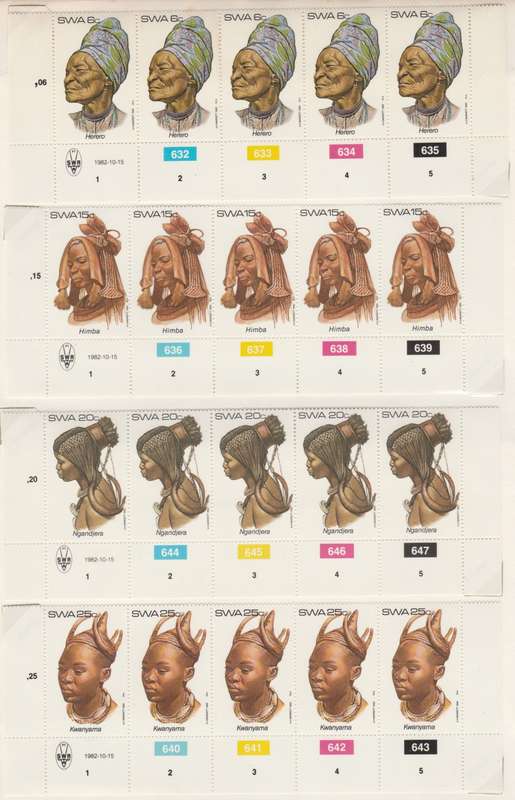 SWA 1982-10-15 Traditional Head-dresses of SWA SACC 411-414 blocks, pairs and covers [SACC R164]
