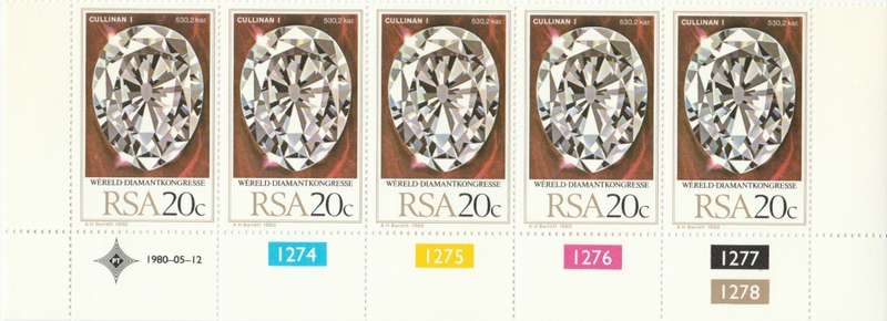 RSA 1980-05-12 World Diamond Congress - 20c SACC 482 x5 [SACC R12.50]
