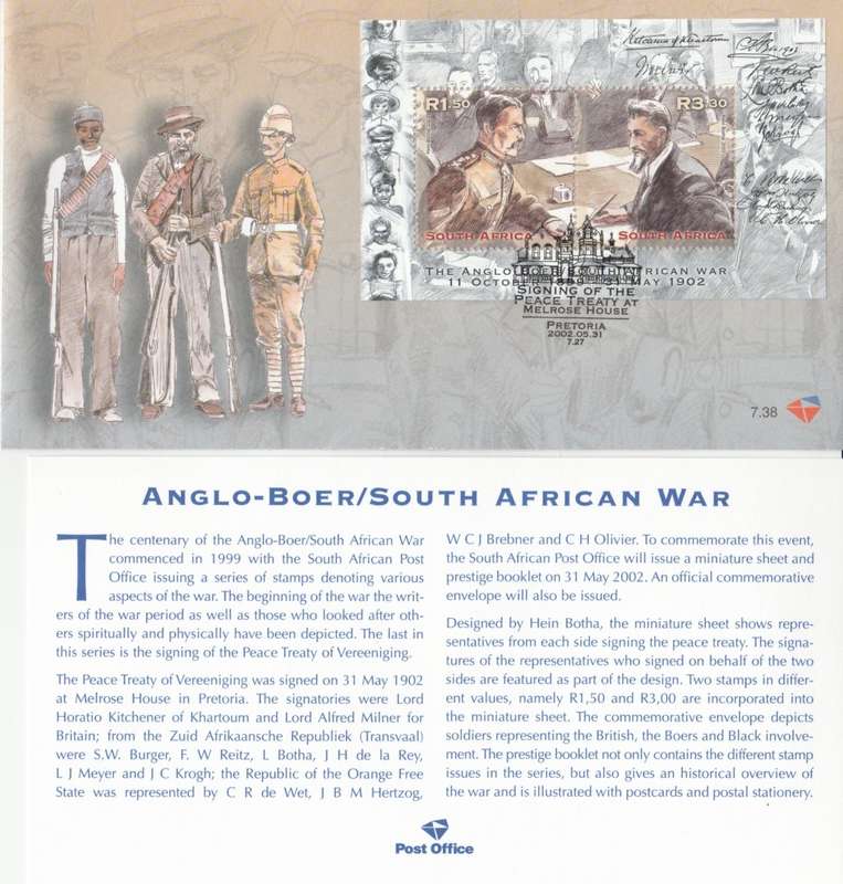 RSA 2002-05-17 Boer War Miniature Sheet FDC 7.38 (6 000) [SACC R40]