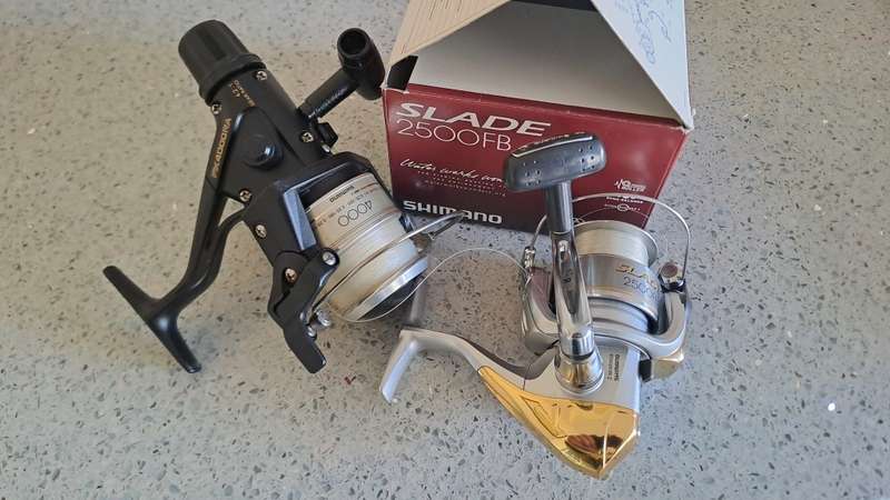 Two Shimano fishing reels (Slade 2500 and FX 4000)
