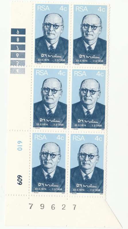 RSA 1974-05-22 Birth Centenary of Prime Minister D. F. Malan. - SACC 354 x6 [SACC R15]