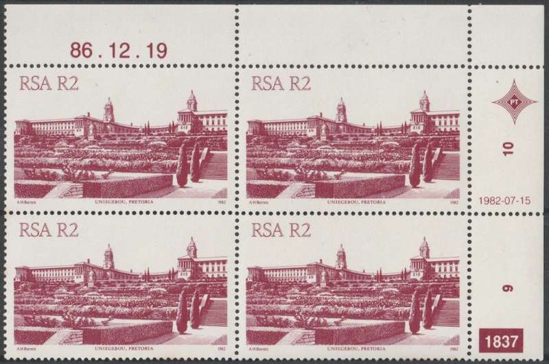 RSA 1986-12-19 4th Definitive Issue - SACC 531a x4 (Plate 1837) [SACC R160]