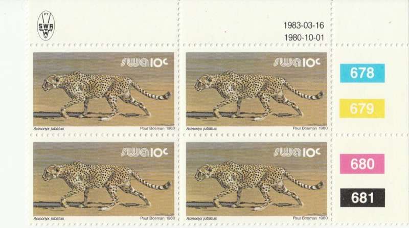 SWA 1980-10-01 3rd Def Issue - 10c Acinoyx jubatus SACC 367 x4 - 1983-03-16 Reprint [SACC R2]