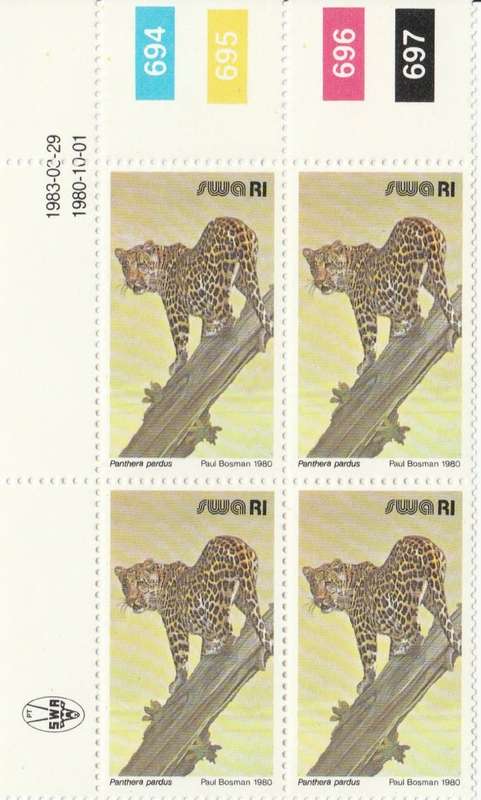 SWA 1980-10-01 3rd Def Issue - R1 Panthera pardus SACC 373 x4 - 1983-03-29 Reprint [SACC R6]