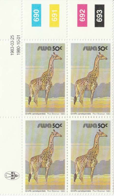 SWA 1980-10-01 3rd Def Issue - 50c Giraffa camelopardalis SACC 372 x4 - 1983-03-25 Reprint [SACC R4]